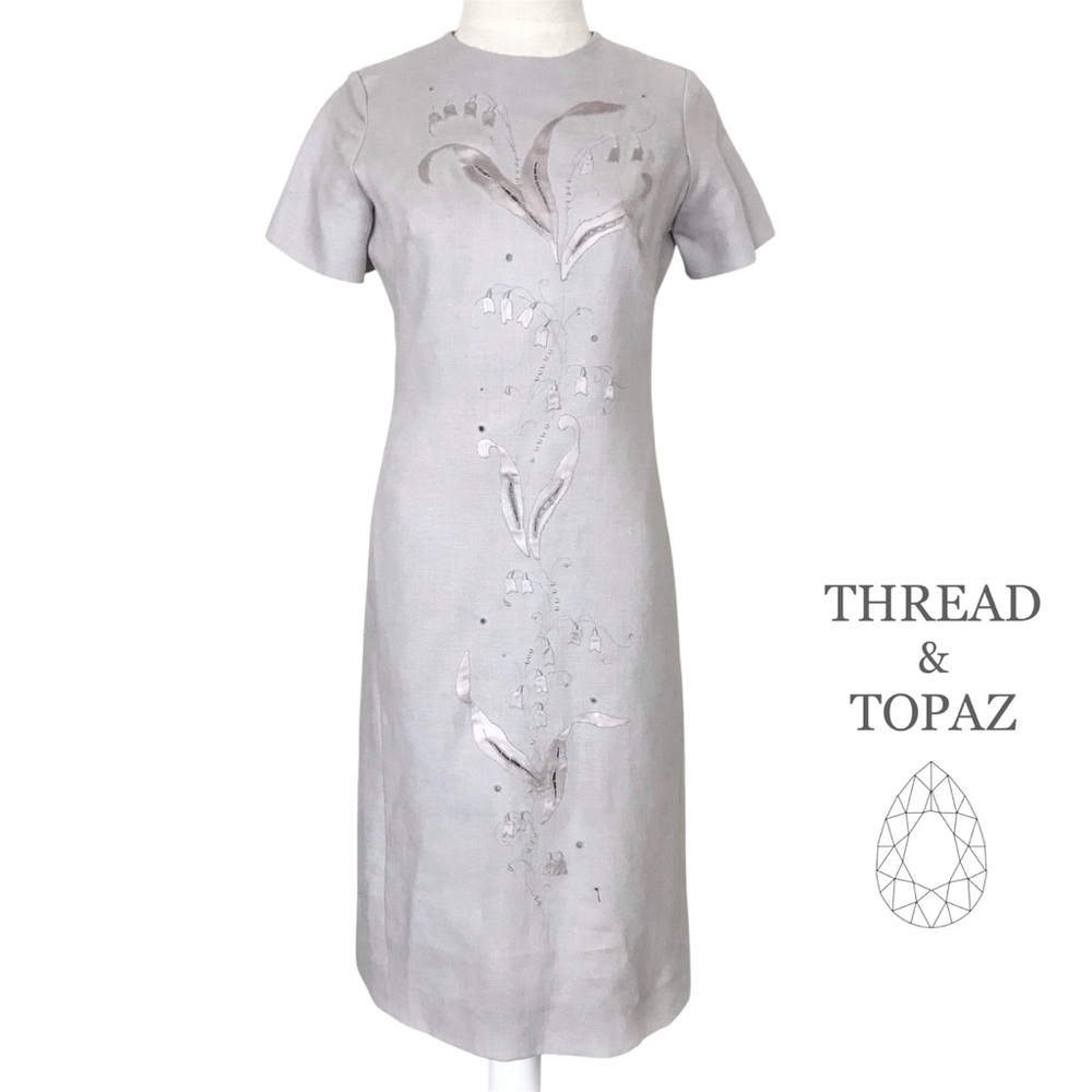 Vintage 60’s Light Grey Shift Dress W Cutwork Embroidery & Appliqué